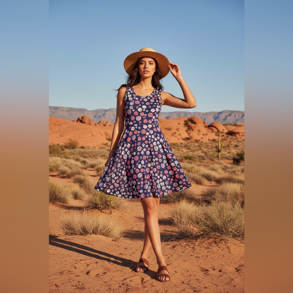 LuLaRoe Nicki • A-Line • Sleeveless • Fit and Flare Dress • Navy Pink Floral